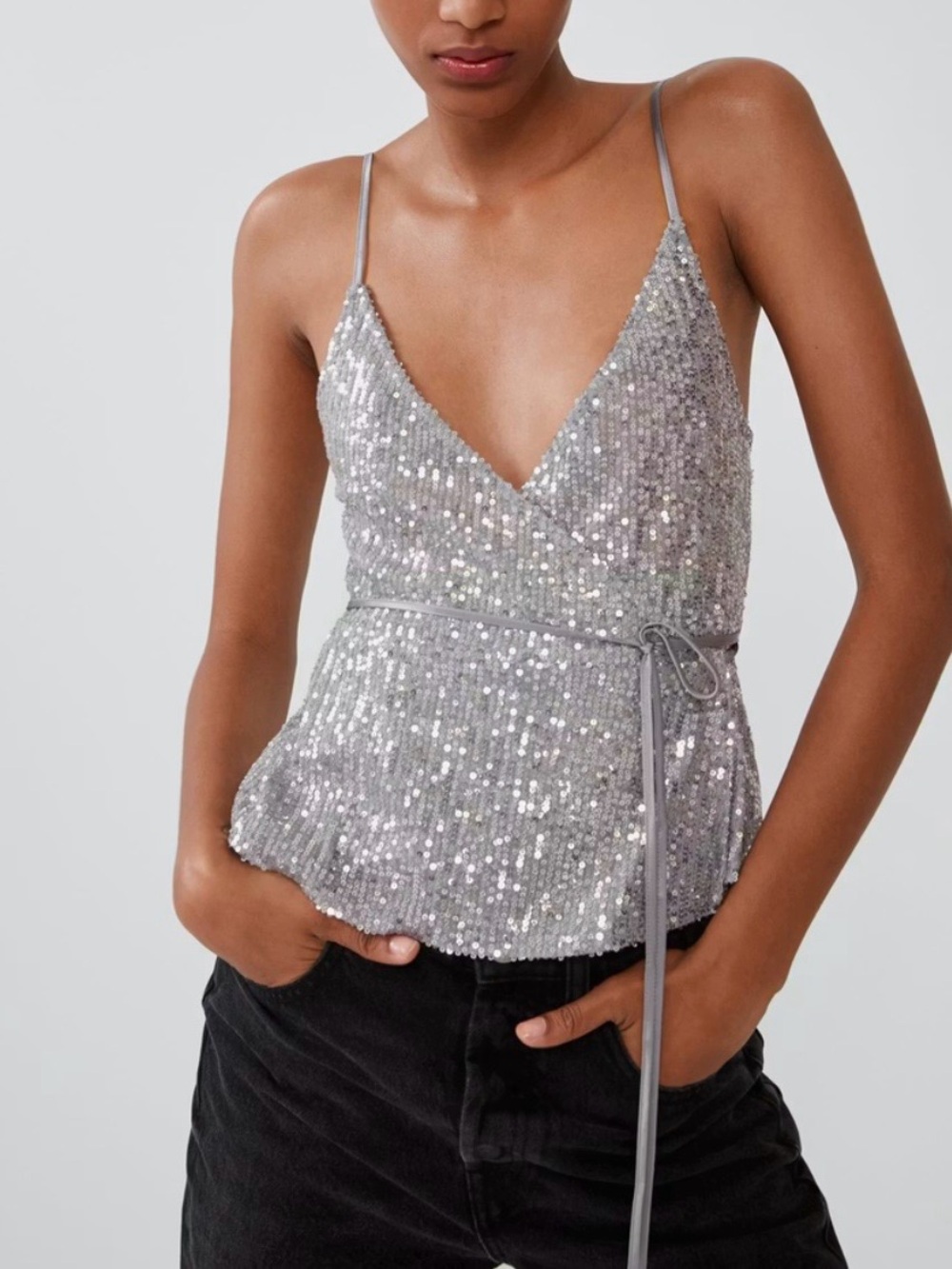 New with tags! Zara Sequin Cami Wrap  Top in Silver